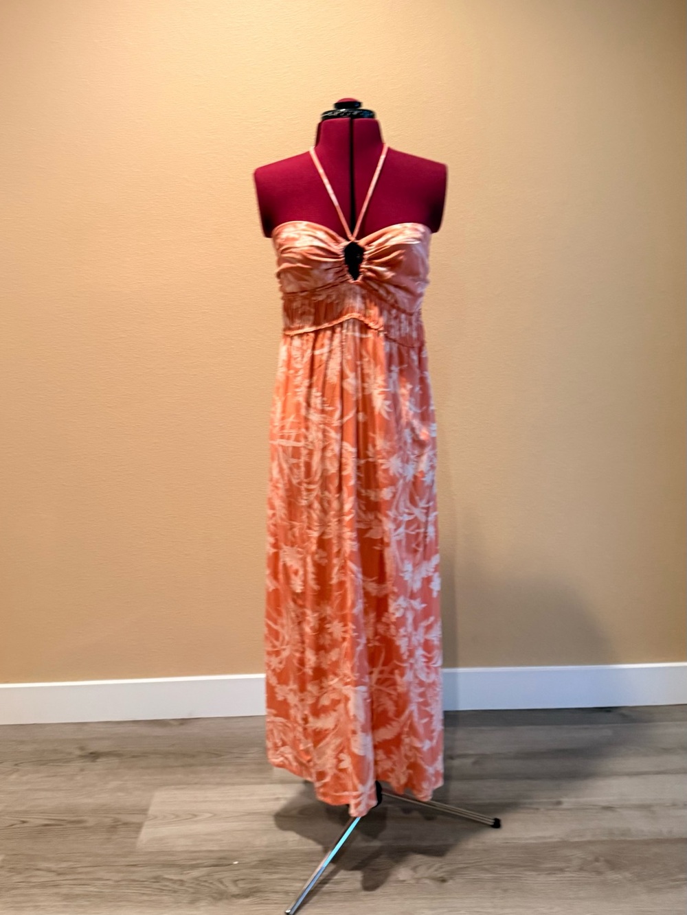 H&M Peach Floral Halter-Detail Maxi Dress